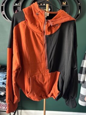 BiBi Orange and Black Colorblock Zip-Up Hoodie